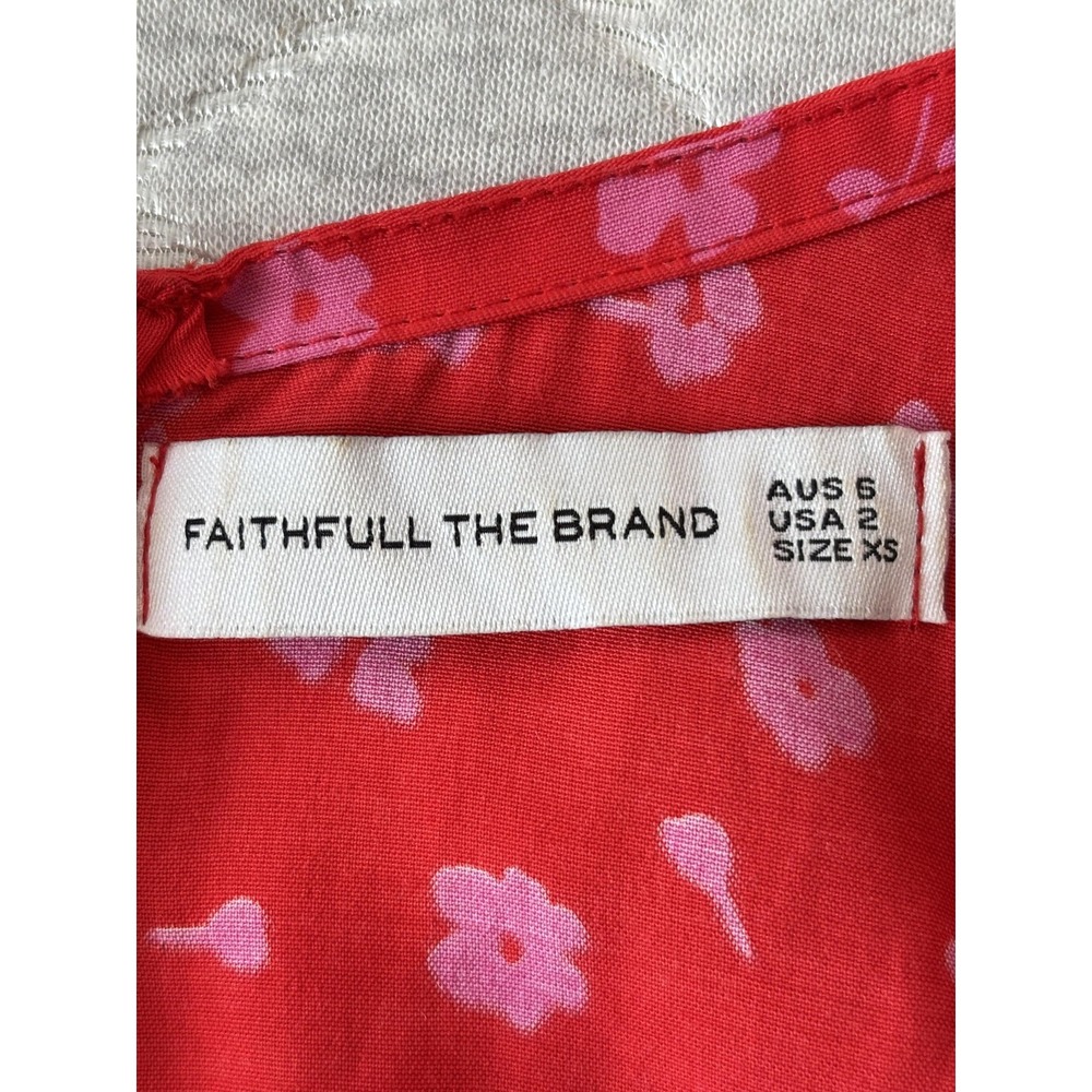 Faithfull The Brand Dress Womens XS Red Floral V Neck Puff Sleeve Maxi Sundress - Picture 4 of 7